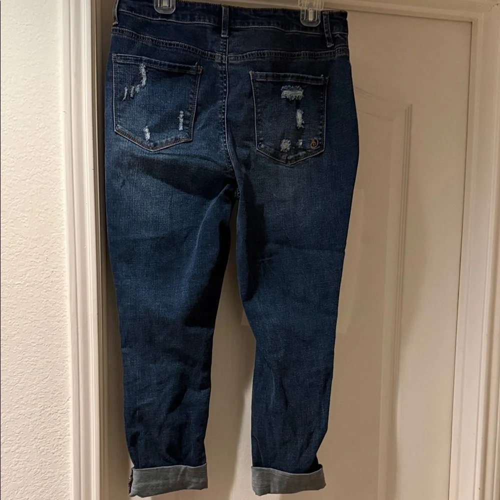 Indigo Rein Dark Blue Distressed Boyfriend Jeans - Picture 2 of 2